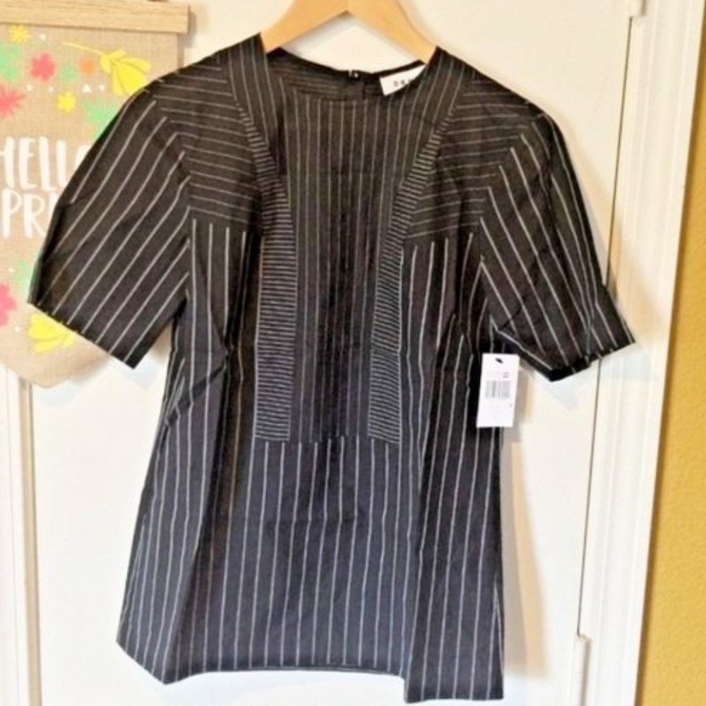 DKNY women's petite pinstripe short sleeve cotton silk blend fancy formal blouse